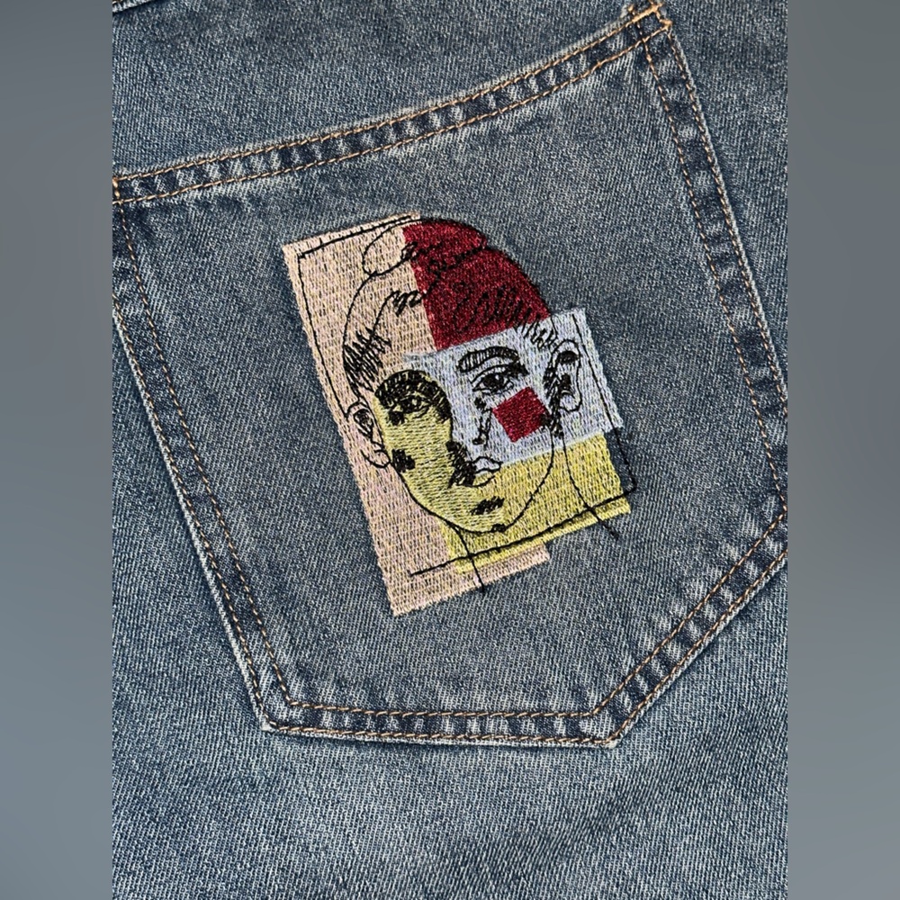 KID SUPER Kidsuper Face Patchwork Baggy Jorts Shorts Light Wash MEDIUM 34 Waist - Picture 11 of 13
